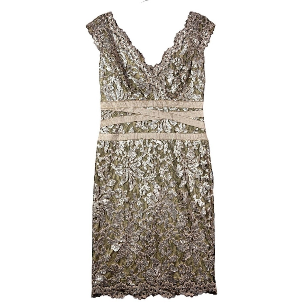 Tadashi Shoshi Gold Sequin‎ Sleeveless Cocktail Dress Women's Size 8